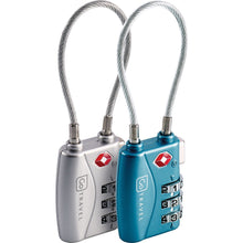Load image into Gallery viewer, Two combination locks, one in gray and one in blue. Set on a white background.
