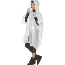 Load image into Gallery viewer, A young woman wearing the white poncho on a white background. 

