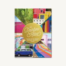 Load image into Gallery viewer, Front cover of the Rainbow Atlas book. A collage of different vibrant pictures in the world is shown with the title.
