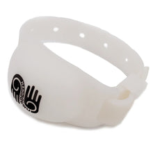 Load image into Gallery viewer, Angled view of the White Handiguru. It glows in the dark. 
