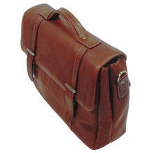 Load image into Gallery viewer, Angled top view of the leather briefcase. 
