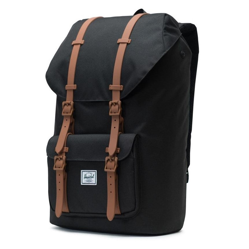 black herschel little america backpack Herschel Supply Co. Little America Mid-Volume (Black/Saddle Brown/Rubber) Backpack Bags