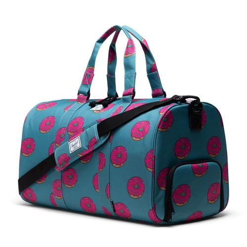 Herschel Supply Novel Duffle Simpsons - Homer Simpson - Blue Duffle with Donuts - Angled View