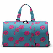 Load image into Gallery viewer, Herschel Supply Novel Duffle Simpsons - Homer Simpson - Blue Duffle with Donuts - Side View
