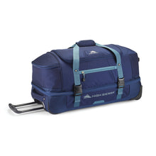 Load image into Gallery viewer, Angled side view of the navy blue bag.

