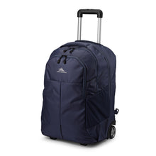 Load image into Gallery viewer, Angled front panel view of the indigo blue backpack. 

