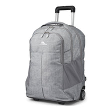 Load image into Gallery viewer, Angled front view of the silver wheeled backpack.
