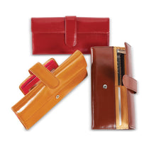 Load image into Gallery viewer, The tan, brown, and red wallets on a white background.
