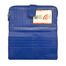 Load image into Gallery viewer, Interior view of the cobalt blue RFID wallet.
