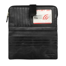 Load image into Gallery viewer, Interior view of the black leather wallet. 
