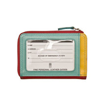 Load image into Gallery viewer, Back view of the wallet with a contact information card.
