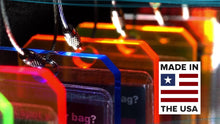 Load image into Gallery viewer, A set of acrylic luggage tags with a Made in the USA icon.
