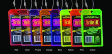 Load image into Gallery viewer, The neon luggage tag colors lined on a black background. 
