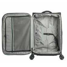 Load image into Gallery viewer, Interior view of the black suitcase. It features zipper-closing compartments and adjustable straps.
