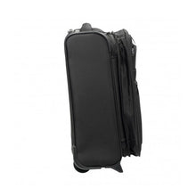 Load image into Gallery viewer, Side panel view of the black suitcase.
