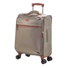 Load image into Gallery viewer, Angled front view of the carry-on bark brown suitcase. 
