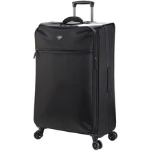Load image into Gallery viewer, Angled front view of the large black suitcase.
