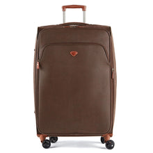 Load image into Gallery viewer, Front view of the large chocolate brown suitcase.
