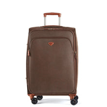 Load image into Gallery viewer, Front panel view of the Medium chocolate brown suitcase.
