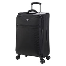 Load image into Gallery viewer, Angled front view of the medium black suitcase.

