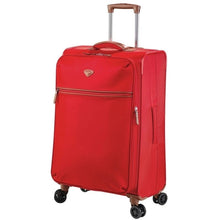 Load image into Gallery viewer, Angled front view of the medium poppy red suitcase.
