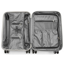 Load image into Gallery viewer, Interior view of the suitcase. It features a zipper-closing panel divider, and pockets.
