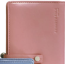 Load image into Gallery viewer, Close up to the pink wallet with Kenneth Cole logo embossed on the corner.
