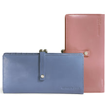 Load image into Gallery viewer, Two wallets, one in pink and another in blue on a white background.
