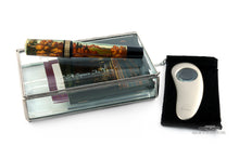 Load image into Gallery viewer, The fountain pen arranged with the presentation box with the magnifying glass, felt pouch, booklet and certificate.
