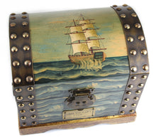 Load image into Gallery viewer, Angled top view of the painted presentation chest.
