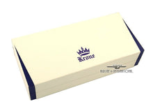Load image into Gallery viewer, Angled top view of the white presentation box with purple accents and Krone logo.
