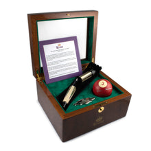 Load image into Gallery viewer, The pen arranged in the presentation box with the billiards ball, document, and pen pouch.

