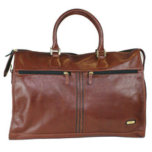 Load image into Gallery viewer, Front view of the brown leather satchel bag.
