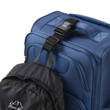 Load image into Gallery viewer, The luggage strap attaching a backpack to the grab handle on a suitcase.
