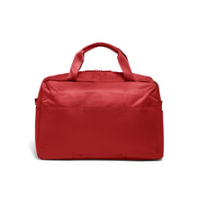 Load image into Gallery viewer, Back panel view of the red duffle bag. 
