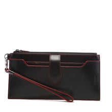 Load image into Gallery viewer, Front view of the black clutch wallet. 
