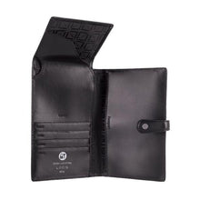 Load image into Gallery viewer, Interior view of the black wallet. 
