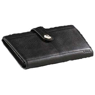 Angled view of the black clutch wallet. 
