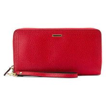 Load image into Gallery viewer, Front view of the red zip clutch wallet. 
