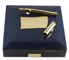Load image into Gallery viewer, The fountain pen and cap on top of the presentation box lid.
