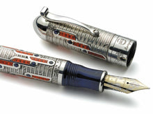 Load image into Gallery viewer, Close up to the fountain pen's grip section, nib, and cap.
