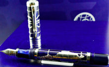 Load image into Gallery viewer, Side view of the fountain pen arranged with the cap on the presentation box.
