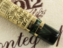 Load image into Gallery viewer, Close up to the engraved hallmarks on the pen, 750, star symbol, 055V
