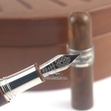 Load image into Gallery viewer, Close up to the fountain pen nib on a blurred background.
