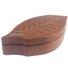 Load image into Gallery viewer, Angled view of the leaf shaped wooden presentation box.
