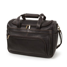 Load image into Gallery viewer, Angled front view of the brown leather bag. 
