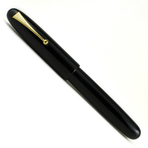 Front view of the black fountain pen on a white background. 