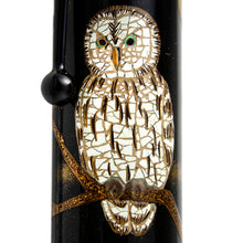 Load image into Gallery viewer, Close up to the eggshell owl on the pen's cap.
