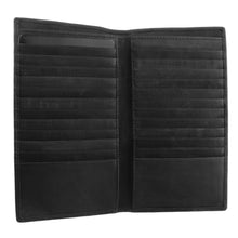Load image into Gallery viewer, Interior view of the black leather wallet with multiple credit card compartments.
