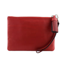 Load image into Gallery viewer, Front view of the red leather pouch.
